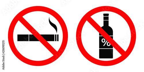 NO SMOKING, NO ALCOHOL sign. Vector.