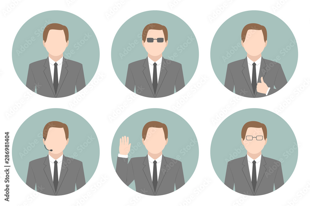 Faceless male avatars. Icon set. Vector. Faceless male avatars. Icon set. Vector.