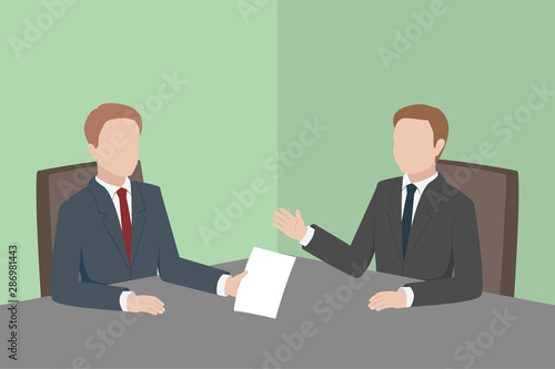 Two businessmen in negotiation room. Vector illustration.