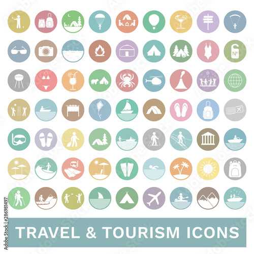 Travel and tourism icon set. Vector.