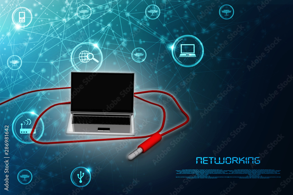 3d rendering laptop on aux cable 3d rendering laptop on aux cable