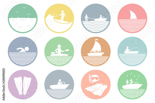 Water sports icon set. Vector.