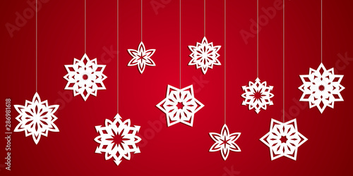 Christmas decoration made of paper snowflakes. Vector illustration.