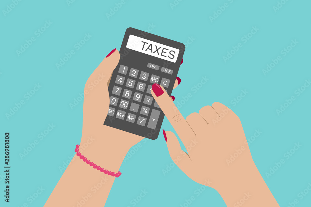 Accountant calculates taxes on calculator. Vector illustration. Accountant calculates taxes on calculator. Vector illustration.