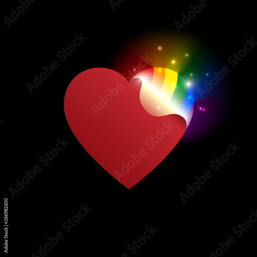 Fotografia Concept coming out LGBT - opening heart glows with rainbow colors LGBTQ