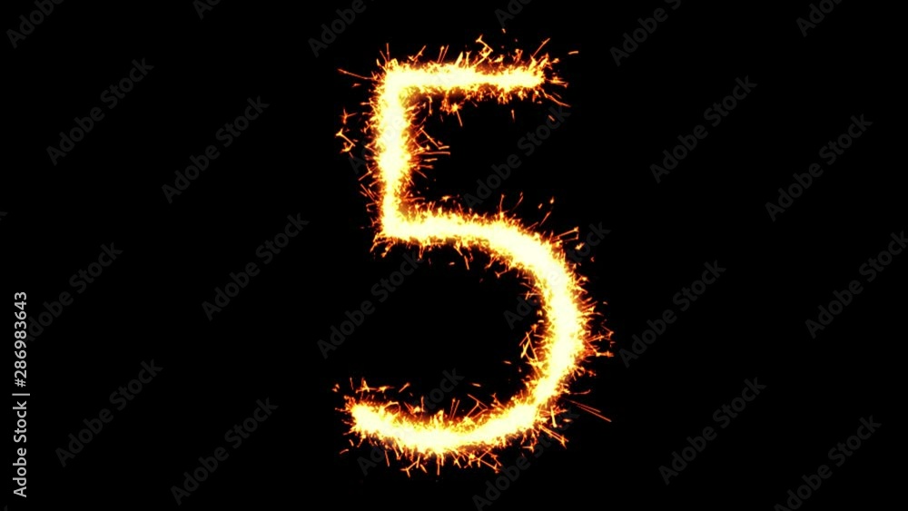 Number 5 Text Sparkler Writing With Glitter Sparks Particles Firework ...