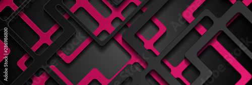 Pink black papercut geometry vector banner design. Abstract tech background with 3d paper stripes layers. Vector corporate illustration template