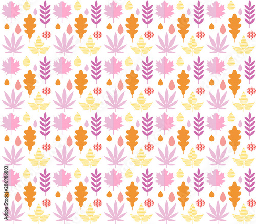 Seamless pattern with autumn leaves of oak, Rowan, birch, maple in orange, red, pink and yellow colors. Perfect for Wallpaper, gift paper, pattern fill, web page background © Catrin1309