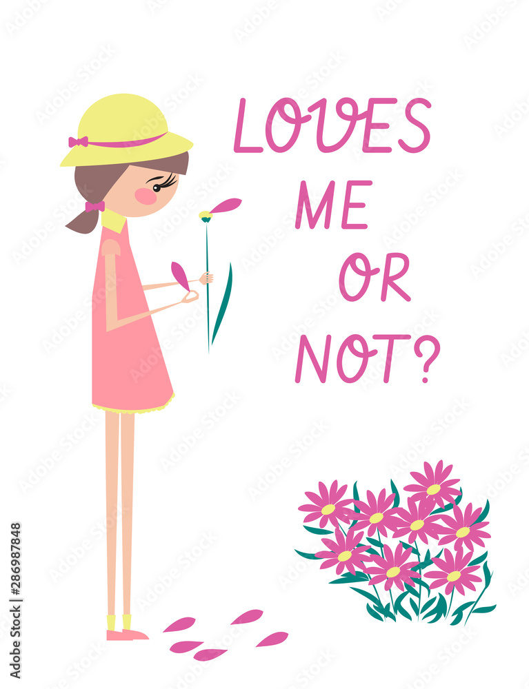 girl wonders on flower petals: loves or not girl wonders on flower petals: loves or not