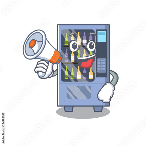 With megaphone cartoon wine vending machine on character table