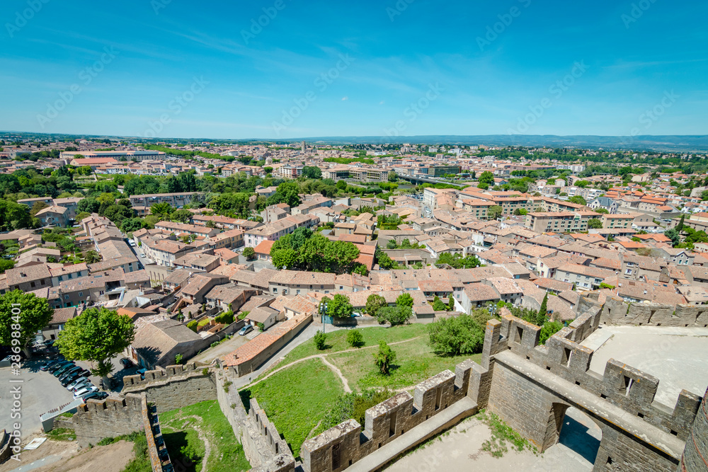 View over modern city of Carcasonne