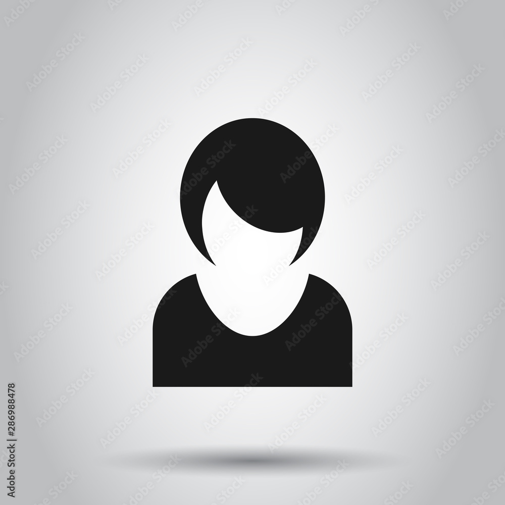 Woman sign icon in flat style. Female avatar vector illustration on isolated background. Girl face business concept. Woman sign icon in flat style. Female avatar vector illustration on isolated background. Girl face business concept.