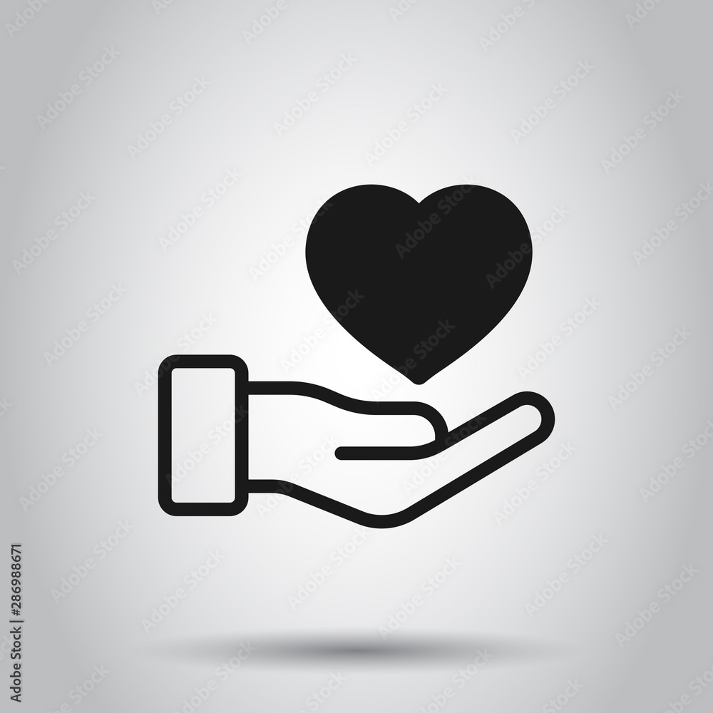 Heart care icon in flat style. Charity vector illustration on isolated background. Love in hand business concept. Heart care icon in flat style. Charity vector illustration on isolated background. Love in hand business concept.