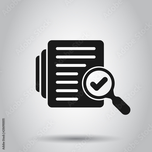 Audit document icon in flat style. Result report vector illustration on isolated background. Verification control business concept.