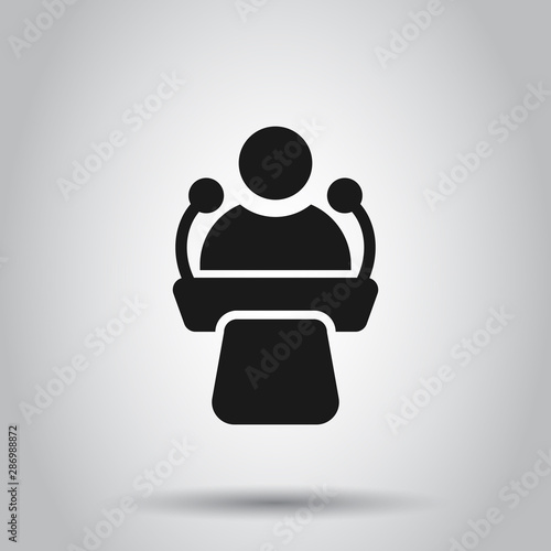 Public speach icon in flat style. Podium conference vector illustration on isolated background. Tribune debate business concept.