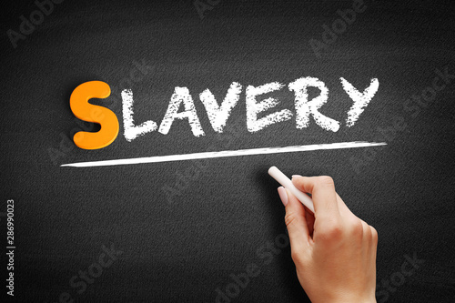 Slavery text on blackboard, concept background