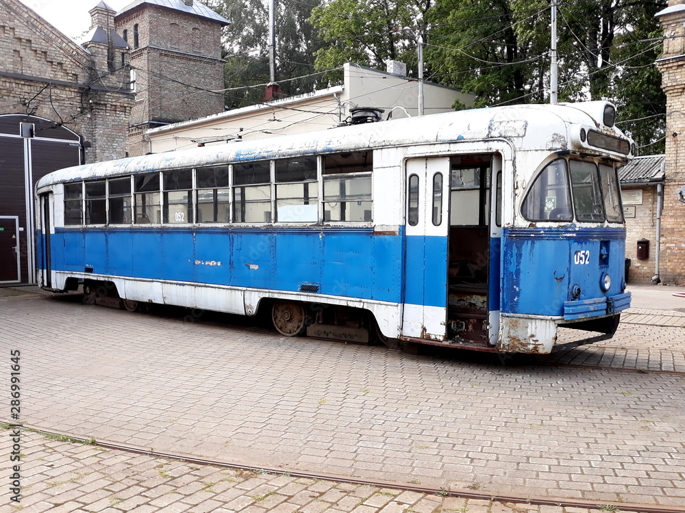 old vintage tram public in depot