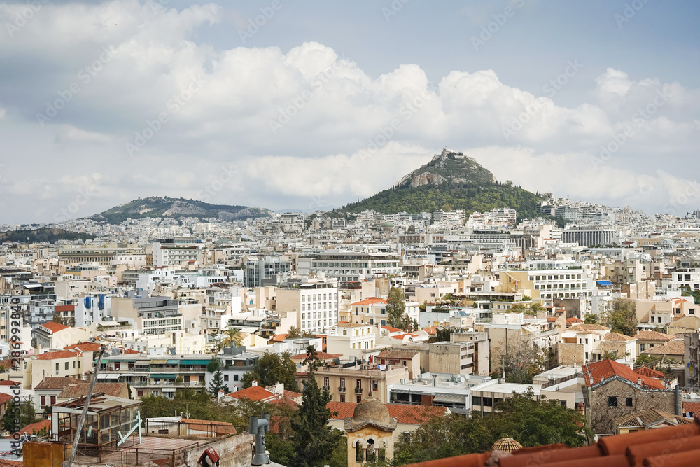 Greece, Athens. View of the city and Lycabettus Hill