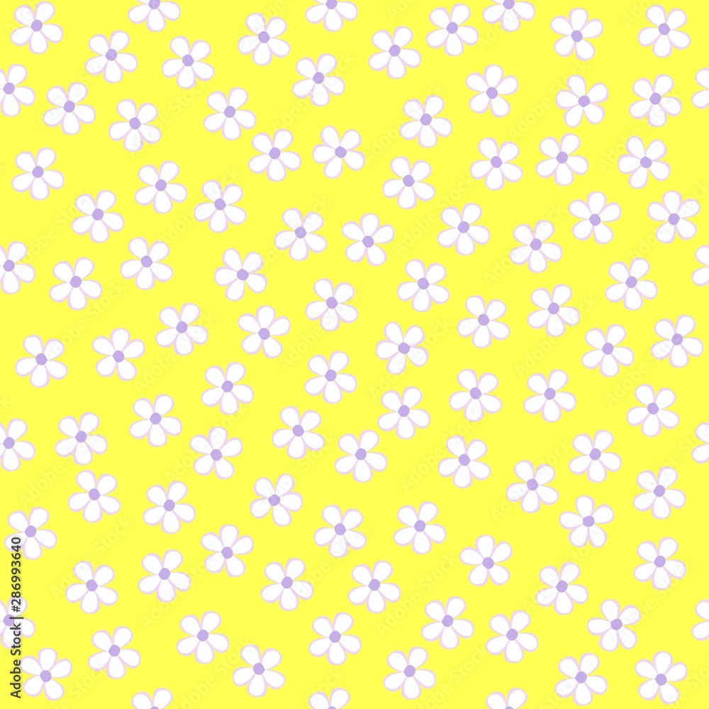 Floral seamless pattern on yelllow background, vector drawing, small flowers