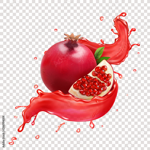 Fresh pomegranate fruit in juice realistic