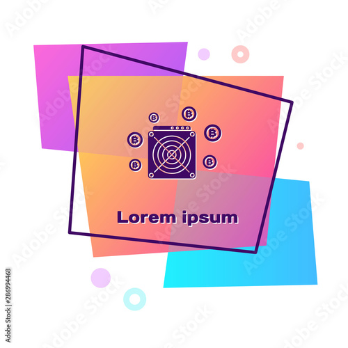 Purple ASIC Miner icon isolated on white background. Cryptocurrency mining equipment and hardware. Application specific integrated circuit. Color rectangle button. Vector Illustration
