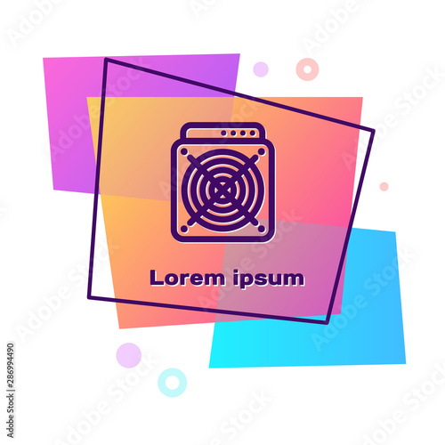 Purple ASIC Miner icon isolated on white background. Cryptocurrency mining equipment and hardware. Application specific integrated circuit. Color rectangle button. Vector Illustration
