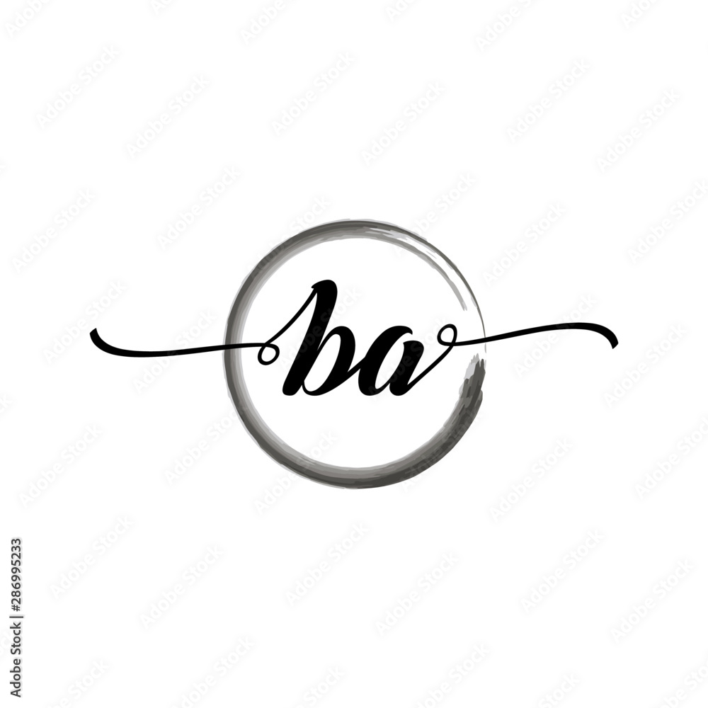 Fototapeta premium BA initial handwriting logo template round logo in watercolor color with handwritten letters in the middle. Handwritten logos are used for, weddings, fashion, jewelry, boutiques, flowers, and business
