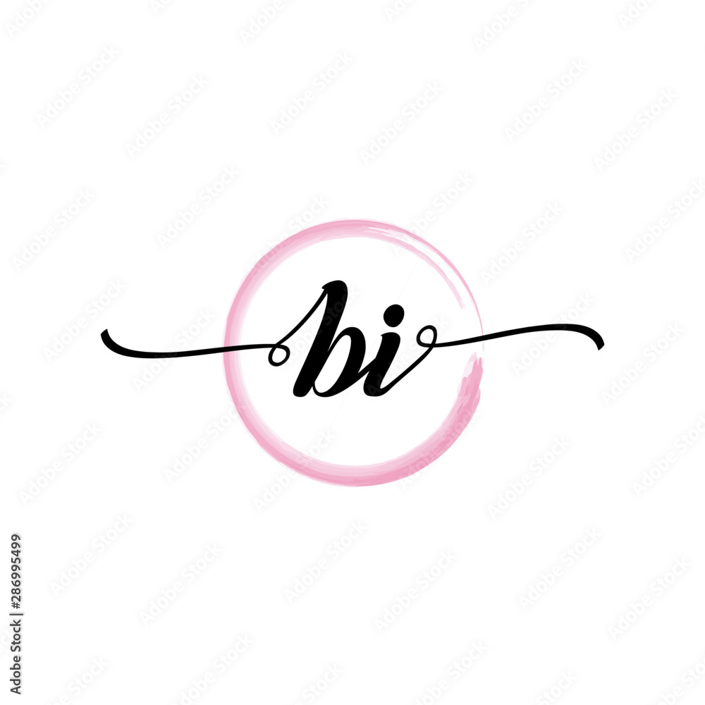 BI initial handwriting logo template round logo in watercolor color with handwritten letters in the middle. Handwritten logos are used for, weddings, fashion, jewelry, boutiques, flowers, and business BI initial handwriting logo template round logo in watercolor color with handwritten letters in the middle. Handwritten logos are used for, weddings, fashion, jewelry, boutiques, flowers, and business