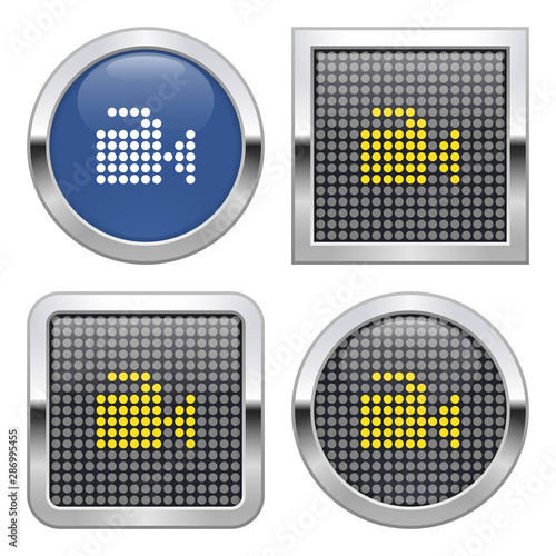 Dotted icon of video camera on glossy button in four variants