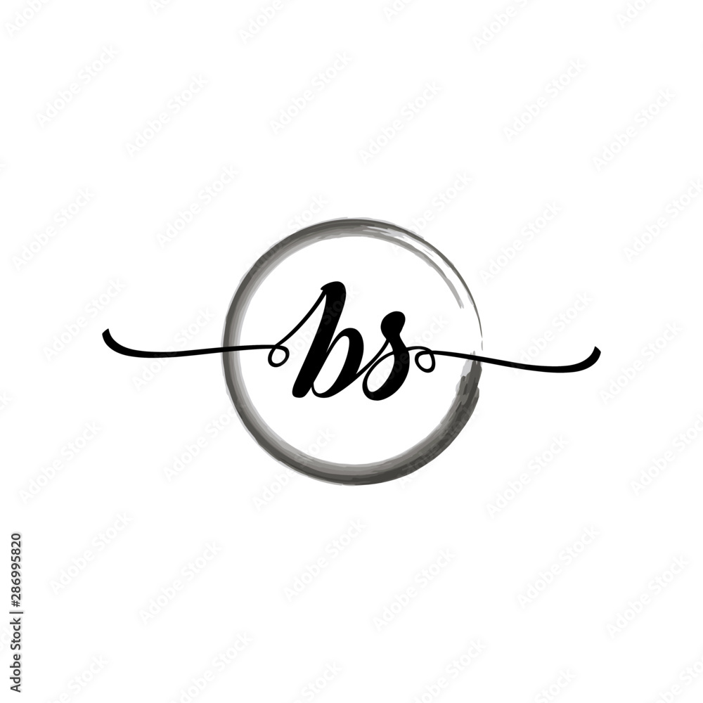 Fototapeta premium BS initial handwriting logo template round logo in watercolor color with handwritten letters in the middle. Handwritten logos are used for, weddings, fashion, jewelry, boutiques, flowers, and business