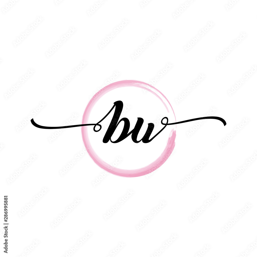 Fototapeta premium BU initial handwriting logo template round logo in watercolor color with handwritten letters in the middle. Handwritten logos are used for, weddings, fashion, jewelry, boutiques, flowers, and business