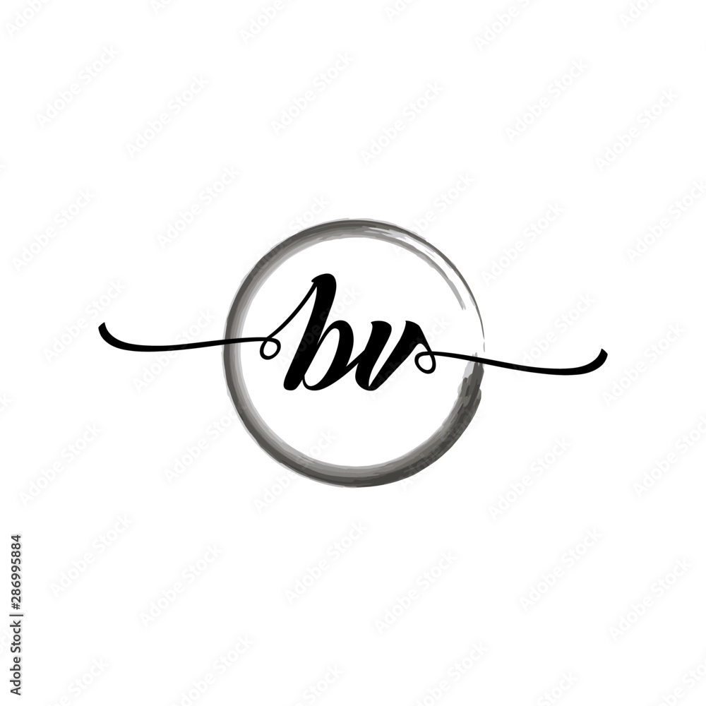Fototapeta premium BV initial handwriting logo template round logo in watercolor color with handwritten letters in the middle. Handwritten logos are used for, weddings, fashion, jewelry, boutiques, flowers, and business