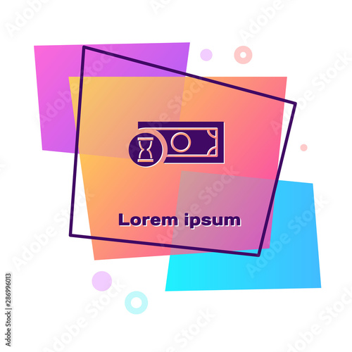 Purple Fast payments icon isolated on white background. Fast money transfer payment. Financial services, fast loan, time is money, cash back concept. Color rectangle button. Vector Illustration
