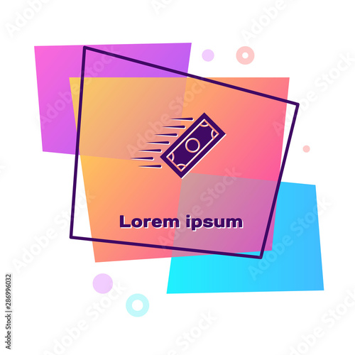 Purple Fast payments icon isolated on white background. Fast money transfer payment. Financial services, fast loan, time is money, cash back concept. Color rectangle button. Vector Illustration
