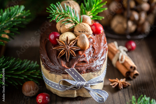 Sweet gingerbread nuts for Christmas baked in a wooden box