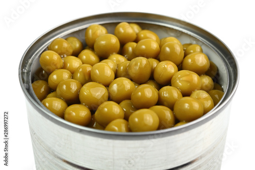 Canned Green Peas. Isolated with clipping path.