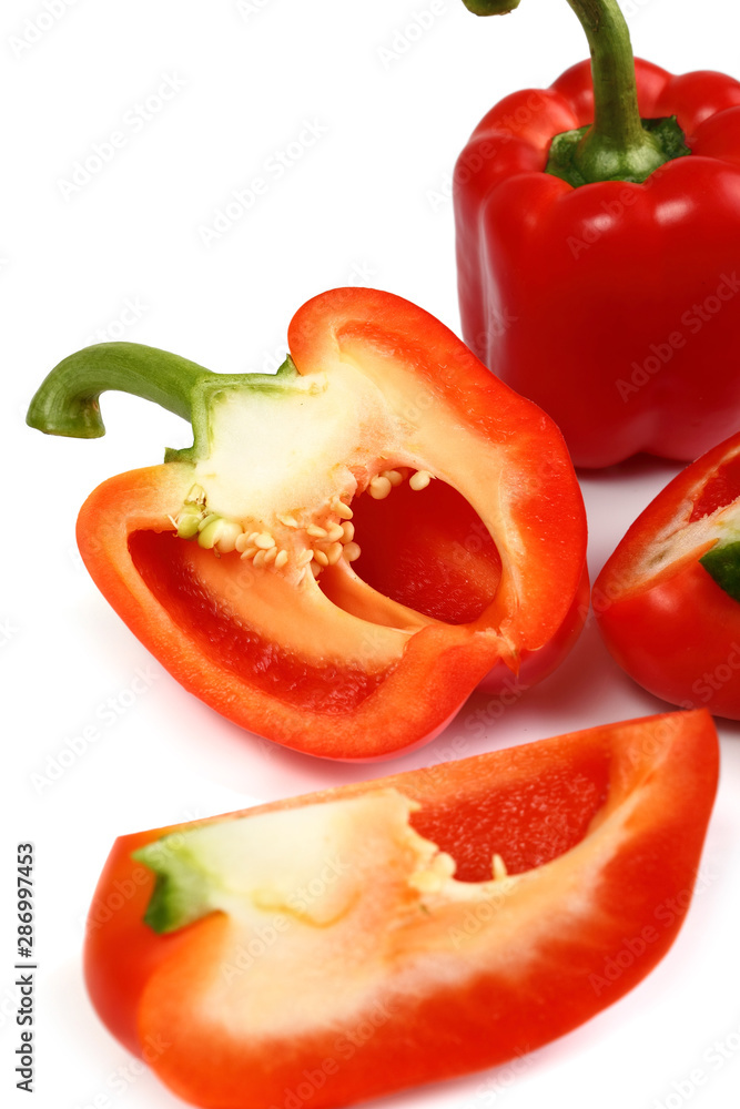 red bell peppers on white background red bell peppers on white background