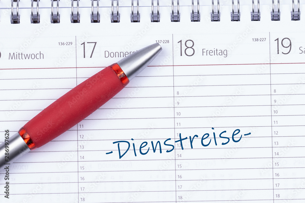 Dienstreise in einem Kalender eines Mitarbeiters Dienstreise in einem Kalender eines Mitarbeiters