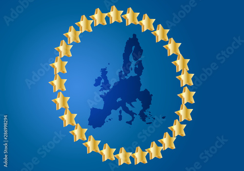 Bandera de la unión europea con mapa de los países miembros.