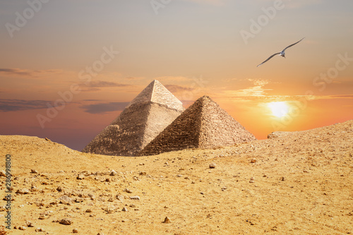 The Pyramids of Giza  view from the sand-dune