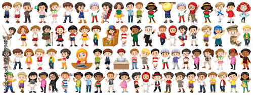 Children with different nationalities on white background