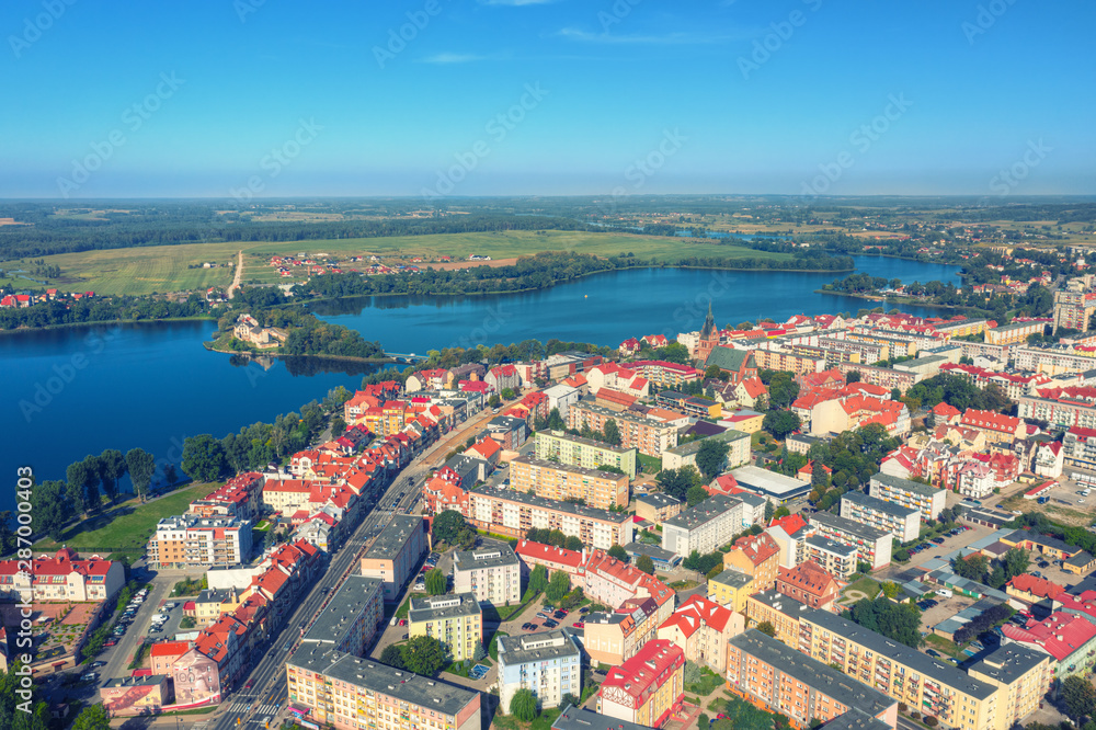 Fototapeta premium Aerial view of Elk city. Retro style. Masuria, Poland.