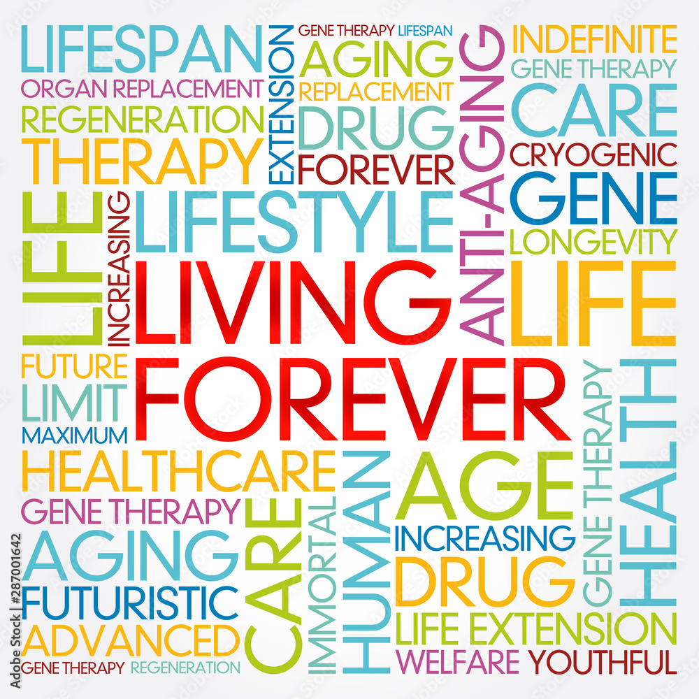 Living forever word cloud collage, health concept background