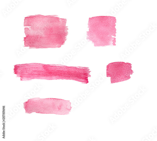 Pink lines and brush strokes watercolor painting set isolated on white background