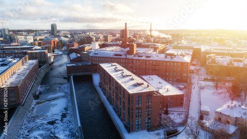 Winter aerial cityscape. Beautiful city at sunset. Tampere,Finland © raland
