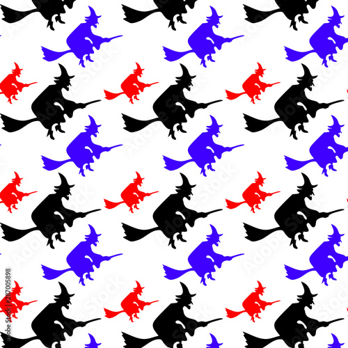 seamless halloween pattern. Creative vector background with witch  bat  ghost. Funny pattern for textile and fabric. Fashion halloween witch style. Colorful bright picture