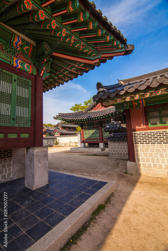 Architecture details of Changdeokgung Palace in Seoul, Korea