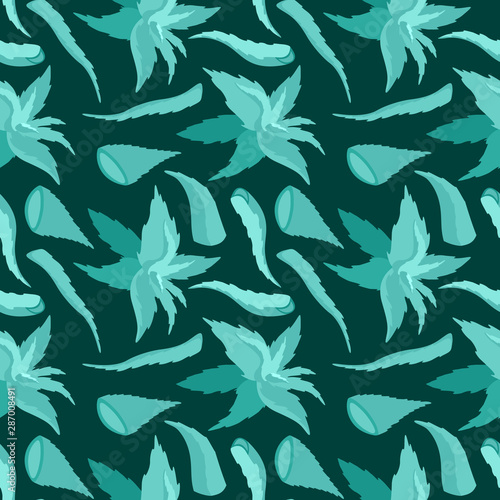 Floral seamless pattern with aloe vera leaves