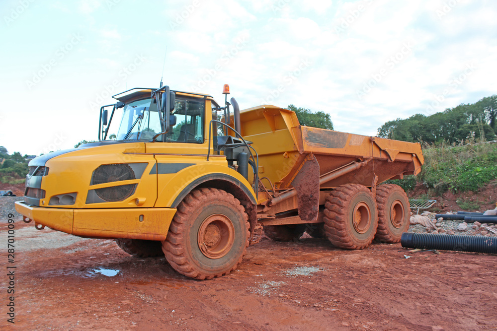 Dump truck on a road construction site