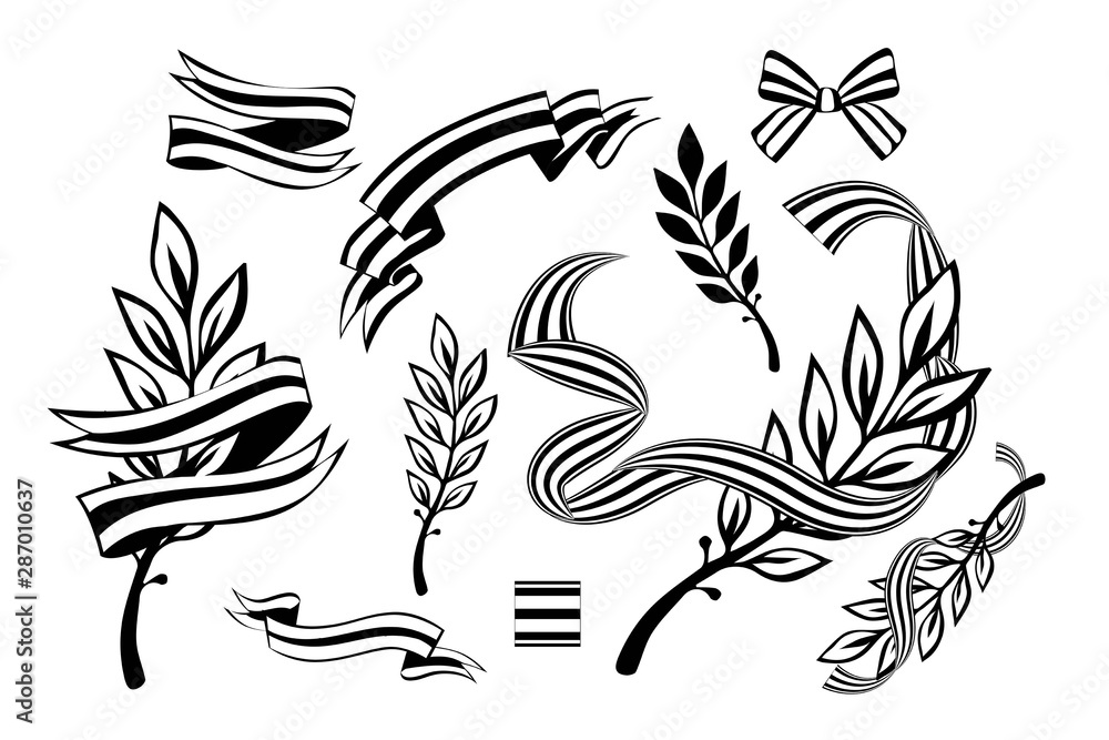 Fototapeta premium set of military objects associated with the victory in the war St. George ribbons
